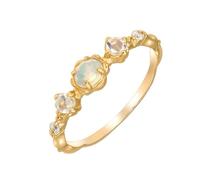 Mesnt Women 14K Yellow Gold Ladies Engagement Ring with Oval Opal and Moonstone, Size M 1/2