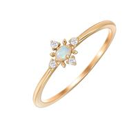 Mesnt Women 14K Yellow Gold Thin Polished Engagement Ring with Oval Opal and Moissanite, Size M 1/2