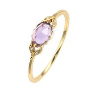 Mesnt Women 14K Yellow Gold Vintage Leaf Comfort Fit Engagement Ring for Her with Oval Amethyst and Moissanite, Size M 1/2