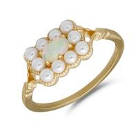 Mesnt Women 14K Yellow Gold Vintage Wedding Ring for Women with Oval Opal and Pearl, Size M 1/2