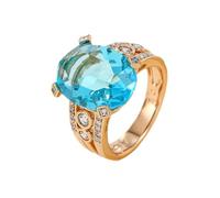 Mesnt Women 14K Yellow Gold Vintage Wedding Ring with Luxury Oval Topaz and Moissanite, Size M 1/2
