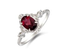 Mesnt Women 9K White Gold Vintage Solitaire Engagement Ring for Women with Oval Lab Created Ruby, Size M 1/2