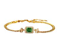 Mesnt Women Bracelets Gold, Women's 18K Yellow Gold Curb Chain with 1ct 5x7mm Rectangle Lab Created Emerald and Moissanite, Length: 20+3CM