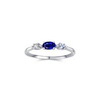 Mesnt Women Ring Band, Women's Platinum Simple 4 Claw Oval 0.3ct Lab Sapphire and Round Topaz Moissanite Ring, Size O 1/2