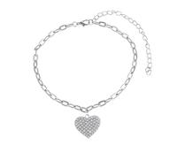 Mesnt Womens Ankle Bracelet Adjustable, Silver Simple Chain with Cubic Zirconia Heart Pendant Beach Ankle Bracelets, Length: 26.2+10CM