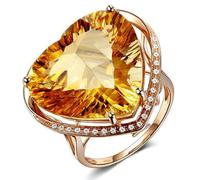 Mesnt Womens Engagement Rings, 18K Rose Gold Wedding Ring for Ladies with 18x19mm Heart Shape Citrine and Lab Created Diamond 18ct, Size V 1/2