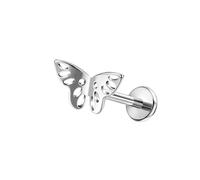 Mesnt Womens Nose Rings Studs, 1pcs 18G Internally Threaded Piercing Nose Studs Hollow Butterfly in Titanium, Silver, 1.0x12mmxM0.9