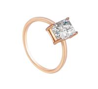 Mesnt Women's Promise Rings, 9K Elegant Women Rose Gold Thin Solitaire Ring with 4 Claws Rectangular Shape Moissanite, Size Q 1/2