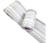 Mesoar 3D Grey Floral Wallpaper Border Wall Peel Stick Molding Border Home Ceiling Sticker for Bathroom Living Room Kitchen Wall 10cm by 16.4ft