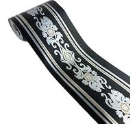Mesoar 5 Meters Self Adhesive Vintage Black Silver Floral Pattern Wallpaper Border Peel Stick Decorative Ceiling Sticker Molding Border