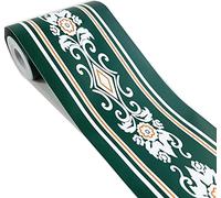 Mesoar 5 Meters Self Adhesive Vintage Green Floral Pattern Wallpaper Border Peel Stick Decorative Ceiling Sticker Molding Border