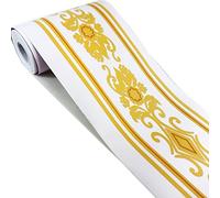 Mesoar 5 Meters Self Adhesive Vintage Yellow Floral Pattern Wallpaper Border Peel Stick Decorative Ceiling Sticker Molding Border
