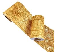 Mesoar Elegant 3D Gold Floral Wallpaper Border Wall Peel Stick Molding Border Home Ceiling Sticker for Bathroom Living Room Kitchen Wall 10cm by 16.4ft
