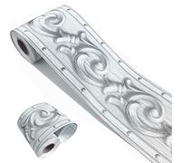 Mesoar Elegant 3D Silver Grey Wallpaper Border Wall Peel Stick Molding Border Home Ceiling Sticker for Bathroom Living Room Kitchen Wall 10cm by 16.4ft