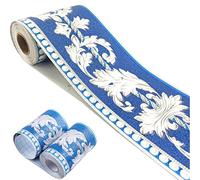 Mesoar Elegant 3D Sky Blue Floral Wallpaper Border Wall Peel Stick Molding Border Home Ceiling Sticker for Bathroom Living Room Kitchen Wall 10cm by 16.4ft