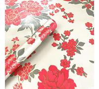 MESOAR Peel Stick Vintage Red Floral Wallpaper Shelf Drawer Liner Dresser Furnitures Sticker Home Decorative Sticky Back Vinyl Film 45cm by 300cm
