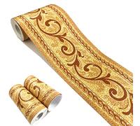 Mesoar Self Adhesive Orange Floral Rattan Wallpaper Border Peel Stick Decorative Ceiling Sticker Molding Border 10cm by 32.8ft