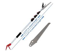 Mesoga Extendable Tree Pruner & Trimmer 4 Section Telescoping Pole 4.5-11.5 FT with Cut and Hold Clippers Branch Cutter, Pole Saw, Lopper & Fruit Picker Tool Long Handle Pruning Shears for Tree Care