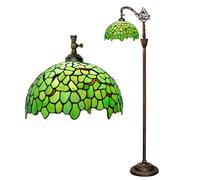 MESOVFCA 12 Inch Green Leaf Arched Floor Lamp, Stained Glass Pastoral Vintage Country Tiffany Style Gooseneck Adjustable Bedroom Sofa Corner Standing Reading Lamp