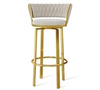 MESOVFCA 360 ° Swivel Height Bar Stools Set of 1/2/3/4, Open-back Velvet Barstools with Woven Back and Gold/Black Footrest, Dining Chairs for Kitchen Island Pub,White Gold Leg,1 PCS