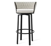 MESOVFCA 360 ° Swivel Height Bar Stools Set of 1/2/3/4, Open-back Velvet Barstools with Woven Back and Gold/Black Footrest, Dining Chairs for Kitchen Island Pub,White Black Leg,1 PCS