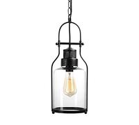 MESOVFCA American Retro Chandelier, Single Head Wrought Iron Glass Pendant Light Traditional Style Glass LED Hanging Lamp Ceiling Lights for Indoor Bar Warehouse Hallway in Black Finish