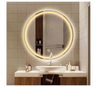 MESOVFCA Anti-Fog Led Wall Mirror for Bathroom, Dimmable Makeup Mirror with Lights, Time Temperature Display Mirror, Wall Mounted Dimmable Lights Shatterproof Mirror(B-WW Light,90cm/35.4in)