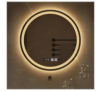 MESOVFCA Anti-Fog Led Wall Mirror for Bathroom, Dimmable Makeup Mirror with Lights, Time Temperature Display Mirror, Wall Mounted Dimmable Lights Shatterproof Mirror(B-WW/Demisting/tti,60cm/23.6in)