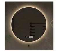 MESOVFCA Anti-Fog Led Wall Mirror for Bathroom, Dimmable Makeup Mirror with Lights, Time Temperature Display Mirror, Wall Mounted Dimmable Lights Shatterproof Mirror(A-WW/Demisting/tti,70cm/27.6in)