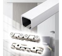 MESOVFCA Barn Door Bypass Sliding Track Hardware Kit - Easy Install for Closet, Kitchen & Study Doors, Top Hung Silver Rail, 230cm (90.5in) - Durable, Space-Saving Solution