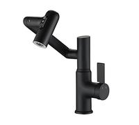 MESOVFCA Bathroom Sink Faucet with Temperature Display 360° Rotary and Spray Function Lead-Free Brass Matte Black