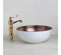 MESOVFCA Bathroom Sink Set Blue Art Ceramic Vessel Basin Roatated Antique Brass Faucet White Inside Basin Mixer Tap Pop Up Drain(461797158)