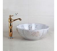 MESOVFCA Bathroom Sink Set Blue Art Ceramic Vessel Basin Roatated Antique Brass Faucet White Inside Basin Mixer Tap Pop Up Drain(461597158)