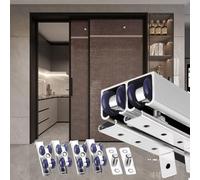 MESOVFCA Bypass Barn Door Hardware Kit - 102in Silver Interior Sliding Door Track System for Closet & Cabinet, Smooth & Quiet Operation, Includes Durable Wheel Rollers