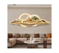 MESOVFCA Chinese Landscape 3D Wall Art Decor with LED Light Moon 3D Wall Sculpture with Mountains and Rivers Illuminated Wall Painting Mural Lamp for Entrance