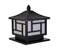 MESOVFCA Chinese Landscape Pillar Light Outdoor Waterproof LED Fence Deck Cap Aluminum Square Wall Headlight Vintage Dock Lamp for Patio Porch Garden