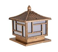 MESOVFCA Chinese Landscape Pillar Light Outdoor Waterproof LED Fence Deck Cap Aluminum Square Wall Headlight Vintage Dock Lamp for Patio Porch Garden