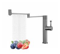 MESOVFCA Deck Mount Pot Filler Faucet Cold and Hot Water- Waterfall Folding Kitchen Faucet with Stretchable Double Joint Swing Arm, 2 Mode Sprayer, 360° Swivel Stove Tap,Gun Gray