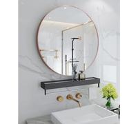 MESOVFCA Decorative Wall Mirror, Round Wall Mirror with Metal Frame, for Entryway, Bathroom, Living Room and More, Modern Minimalist Mirror(Pink,40cm/15.7in)