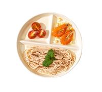 MESOVFCA Divided Plates, Ceramic Portion Control Plates, Diet Dinner Plate with 3 Compartments, for Veggie Fruit Snack Dessert Cookie Cheese - Round(Beige)