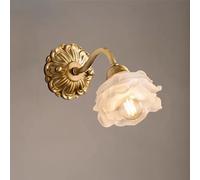 MESOVFCA Gold Glass Flower Wall Sconce Gooseneck Vintage Brass Mid Century Wall Light Frosted Rose Floral Antique Wall Lamp for Girls Bedroom Kids Beside Living Room Farmhouse Dining Room Hallway