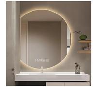 MESOVFCA Illuminated Round Mirror for Bathroom, Wall-Mounted Mirror with Explosion-Proof - Anti-Fog - Three-Color Light - Time Humidity(Left Cut,80cm/31.5in)