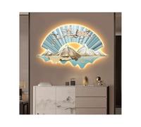 MESOVFCA Landscape 3D Wall Art Fan Decor with LED Light Magpie and Plum Blossom Picture Wall Painting Oriental Decor Wall Sculptures Illuminated Entryway Mural