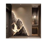 MESOVFCA Large Landscape 3D Wall Art Decor with LED Lights Flowing Water Brings Wealth Picture Entrance Decoration Painting with Mountains and Rivers Illuminated Wall Sculptures