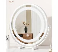 MESOVFCA LED Makeup Mirror for Bedroom Makeup, Metal Frame, 3 Color Modes, Round Lighted Makeup Mirror, 360 Rotation Vanity Mirror(White,40 * 43.5cm/15.7 * 17.1in)