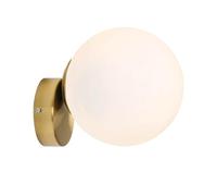 MESOVFCA Mid Century Modern Wall Sconce Flush Mount White Globe Frosted Glass Vanity Lamp Gold Round Metal Light Fixture for Bedroom Hallway Living Room Nordic Lighting(15cm)