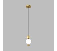 MESOVFCA Mini Magic Bean Pendant Light, Brass Hanging Lamp with White Glass Ball Shade, Spherical Bedside Suspension Lamps, Modern LED Chandelier - 8W - 3 Color Modes, Interior Drop Lights