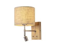 MESOVFCA Modern Cylindrical Linen Fabric Wall Sconce Silver Iron Adjustable Reading Spotlight Fixture Dual Switch Solid Wood Bedside Lamp for Bedroom Hotel Living Room Lighting