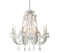 MESOVFCA Modern French Crystal Chandelier Farmhouse Pendant Lighting Rustic Ceiling Light Fixture for Dining Room Living Room Bathroom Bedroom Foyer,Retro White,8 Lights