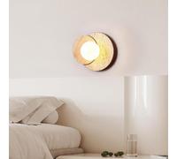 MESOVFCA Modern Nordic Wabi-sabi Natural Beige White Travertine Wall Sconce Creative Cream Style Solid Wood Lamp Body Wall Lamp Bedroom Aisle Stairs Living Room Back Wall Wall Lighting